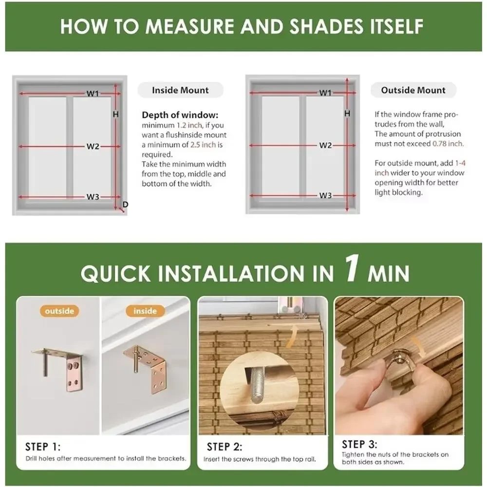 LazBlinds Cordless Bamboo Roman Shade 42.5